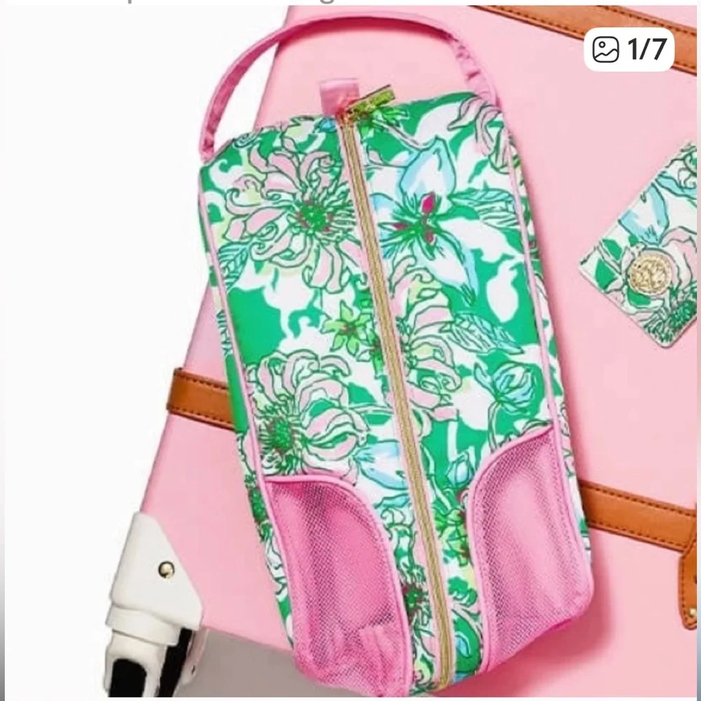 Lilly Pulitzer Designer Travel Shoe Bag Spearmint Blossom Views - Picture 5 of 7